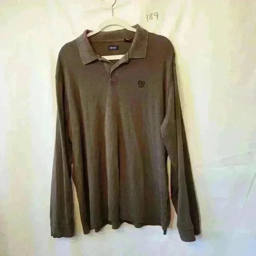 Izod mens long sleeve 1/4 button down sweater with collar size XL color brown